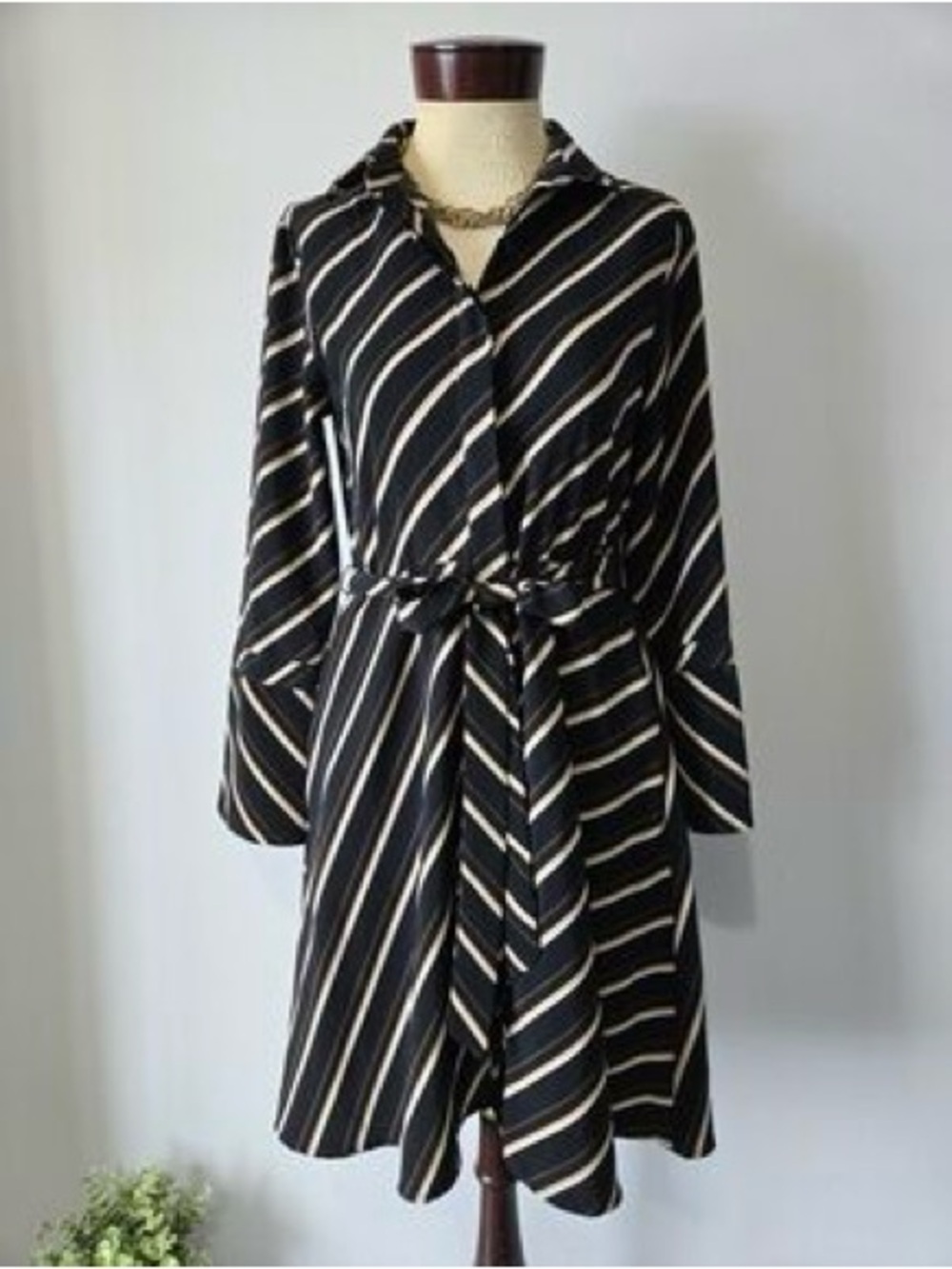 Banana Republic Black Dress with Cream and Tan Stripes